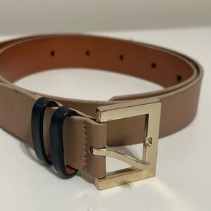Maison Boinet Tan Double Cowhide Leather Belt with Gold Buckle Women’s Size 30